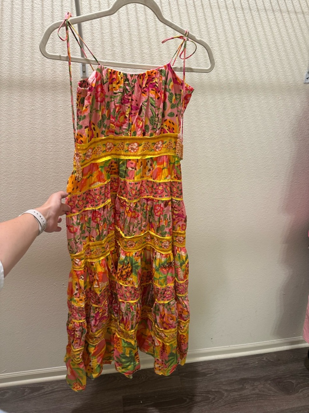 FARM Rio Floral Tiered Sundress with Yellow Accents - Pink Floral